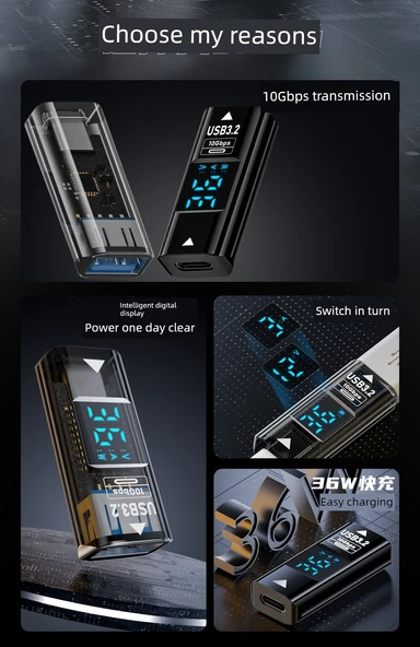 Lightning Dişi - Type-C Adaptör - Şeffaf Dijital Ekran 35W Yan Bükümlü - 6