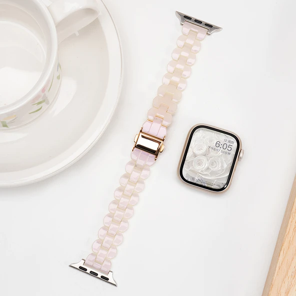 Apple Watch 1-9/SE 42/44/45mm için Deniz Kızı Desenli Reçine Kordon