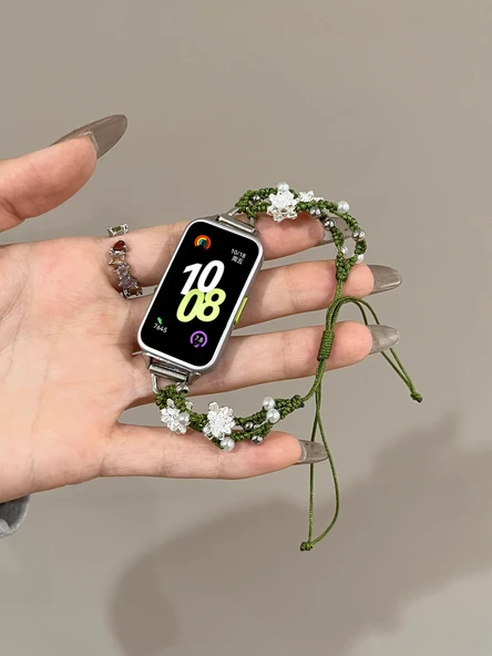 Glory Bileklik 9 Rose Gold Konnektörlü NFC Lotus İnci Yeşil Örgü Kordon - 9