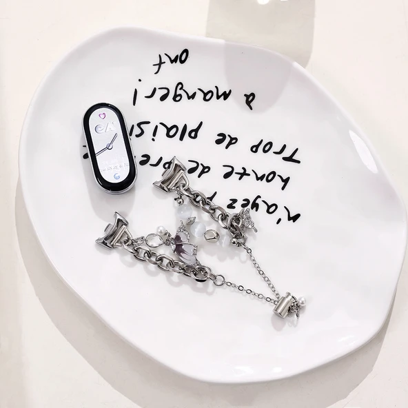 Xiaomi Bileklik 3/4/5/6 Uyumlu Elmas Kelebek Gümüş Metal Kasa Kordon