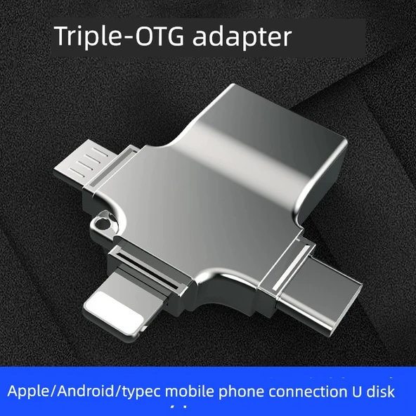 Üçü Bir Arada OTG Adaptörü - Siyah Metal Kasa - Resim 2