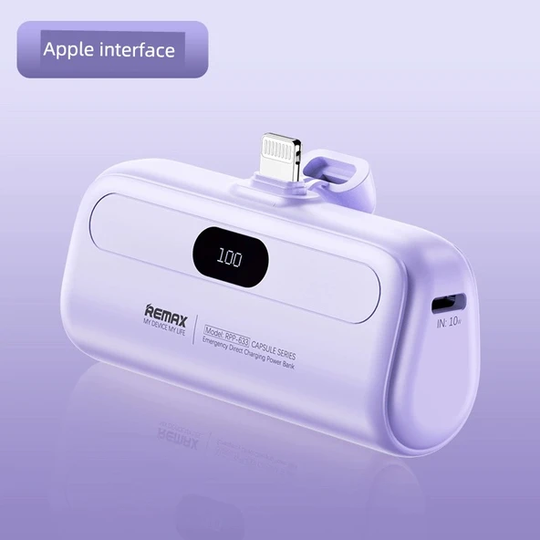 5000mAh Taşınabilir Şarj Aleti - Lavanta Moru - Apple Girişli
