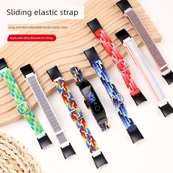 Honor Band 4/5 Uyumlu Siyah Naylon Örgü Velcro Kordon - Resim 2