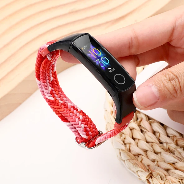 Honor Band 4/5 Uyumlu Renkli Kırmızı Terlik Örgü Kordon