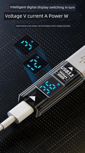 Lightning Dişi - Type-C Adaptör - Şeffaf Dijital Ekran 35W Yan Bükümlü - 9