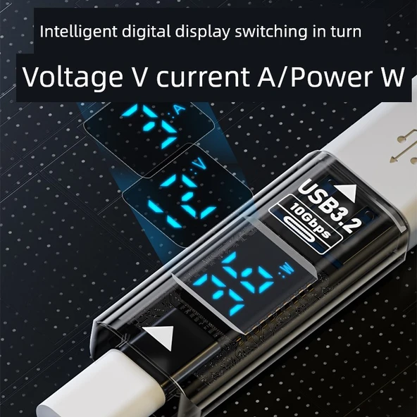 Type-C Dişi - Type-C Erkek Adaptör - Şeffaf Dijital Ekran PD140W Düz Başlıklı 40Gbps 8K 60Hz - 2