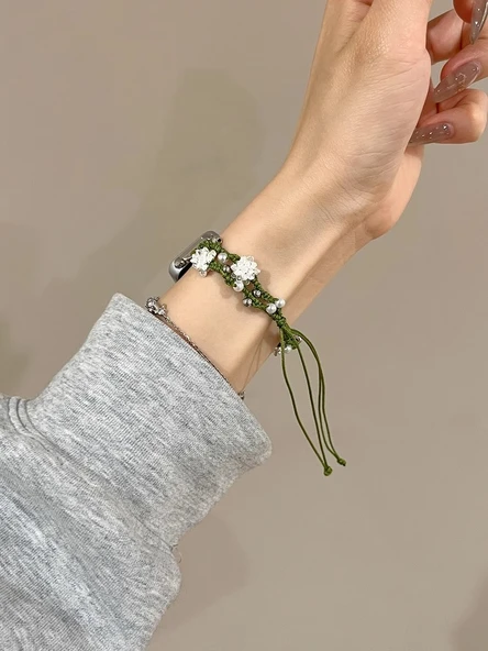 Glory Bileklik 9 Rose Gold Konnektörlü NFC Lotus İnci Yeşil Örgü Kordon - 5