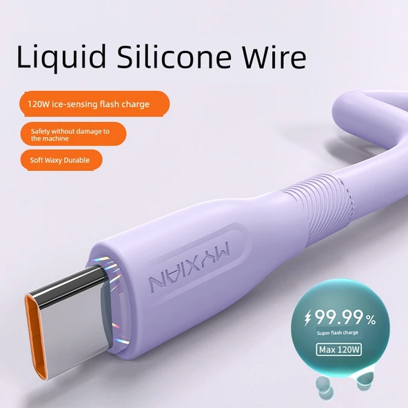 120W Süper Hızlı Şarj USB Type-C Kablo - 2m - İki Özel Paket / Mor