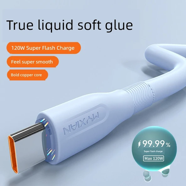 120W Süper Hızlı Şarj USB Type-C Kablo - 2m - İki Özel Paket / Mavi