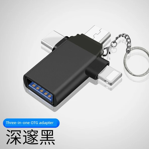 3'ü 1 Arada USB 3.0 OTG Adaptör - Yüksek Hızlı - Derin Siyah