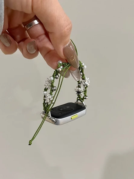 Glory Bileklik 9 Rose Gold Konnektörlü NFC Lotus İnci Yeşil Örgü Kordon - 4