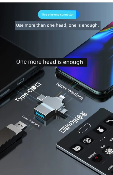 Üçü Bir Arada OTG Adaptörü - Siyah Metal Kasa - Resim 7