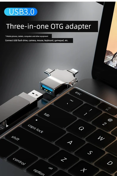 Üçü Bir Arada OTG Adaptörü - Siyah Metal Kasa - Resim 10