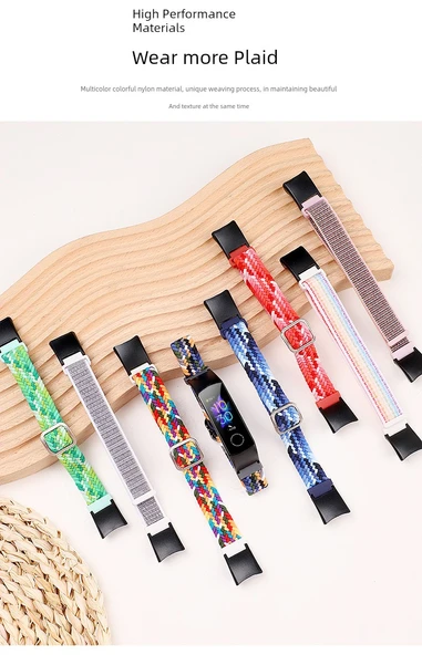 Honor Band 4/5 Uyumlu Kırmızı ve Siyah Geçmeli Düğmeli Örgü Kordon - Resim 9