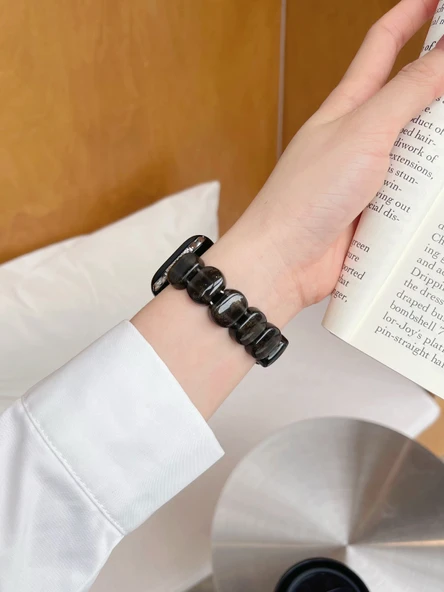 Doğal Taşlı Apple Watch Kordonu - Esnek Siyah - 41mm (iwatch 9/8/7)
