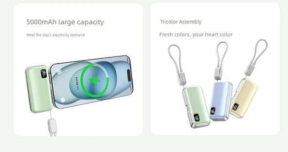 Mini Kapsül Powerbank 5000mAh 22.5W Hızlı Şarj - Kayısı Rengi Type-C Katlanabilir (Gelişmiş Versiyon) - 6