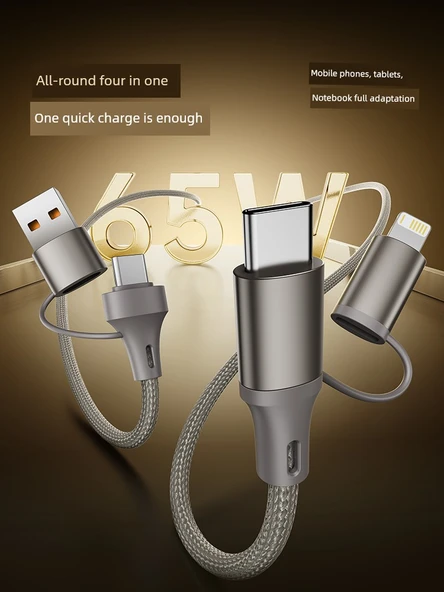 Dört-in-Bir Hızlı Şarj Data Kablosu - 1.5m - Rose Gold - Resim 2