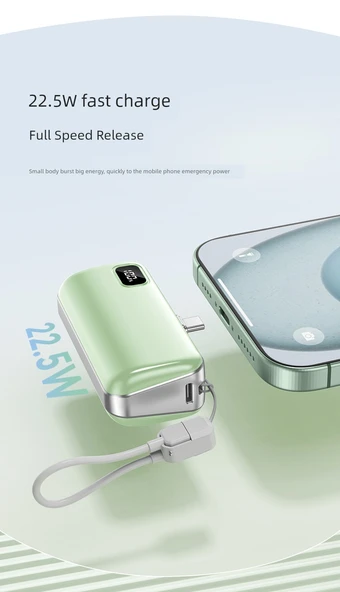 Mini Kapsül Powerbank 5000mAh 22.5W Hızlı Şarj - Kayısı Rengi Type-C Katlanabilir (Gelişmiş Versiyon) - 11