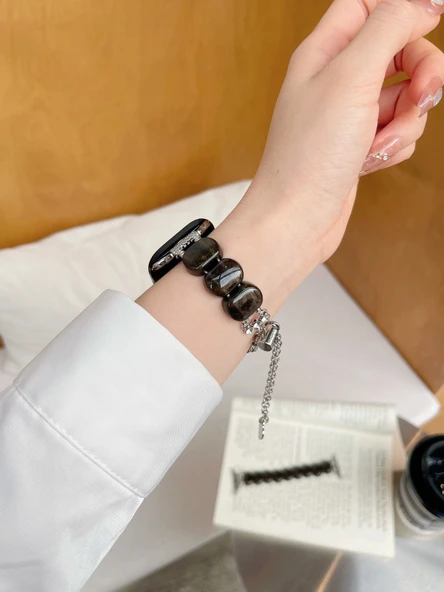 Doğal Taşlı Apple Watch Kordonu - Bileklik Siyah - 40mm (SE/6/5/4)