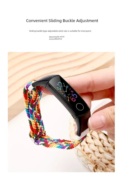 Honor Band 4/5 Uyumlu Kırmızı ve Siyah Geçmeli Düğmeli Örgü Kordon - Resim 8