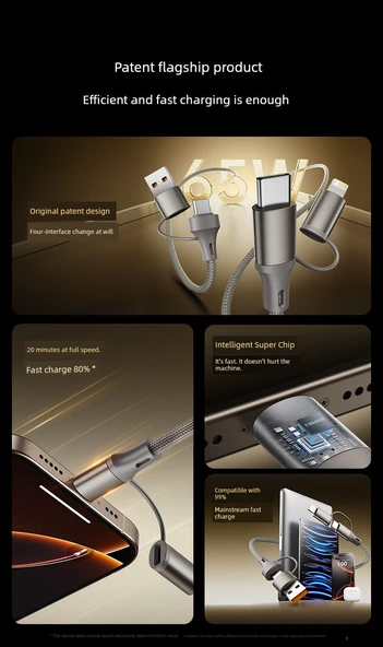 Dört-in-Bir Hızlı Şarj Data Kablosu - 1.5m - Rose Gold - Resim 7