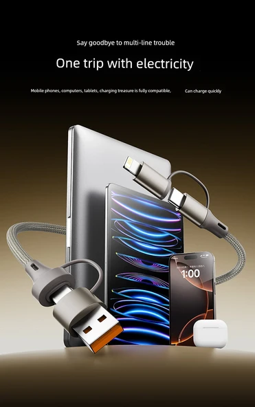 Dört-in-Bir Hızlı Şarj Data Kablosu - 1.5m - Rose Gold - Resim 10