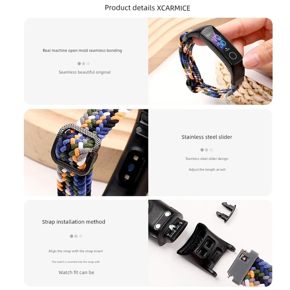 Honor Band 4/5 Uyumlu Kırmızı ve Siyah Geçmeli Düğmeli Örgü Kordon - Resim 6