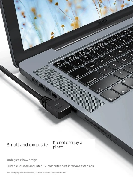 90 Derece Dirsek USB 2.0 Uzatma Kablosu - 0.5m - Yukarı Açılı - 5