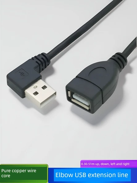90 Derece Dirsek USB 2.0 Uzatma Kablosu - 0.5m - Yukarı Açılı - 2