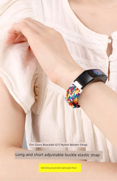 Honor Band 4/5 Uyumlu Kırmızı ve Siyah Geçmeli Düğmeli Örgü Kordon - Resim 7