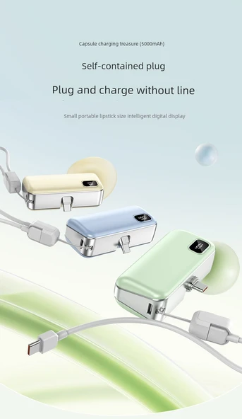 Mini Kapsül Powerbank 5000mAh 22.5W Hızlı Şarj - Kayısı Rengi Type-C Katlanabilir (Gelişmiş Versiyon) - 4
