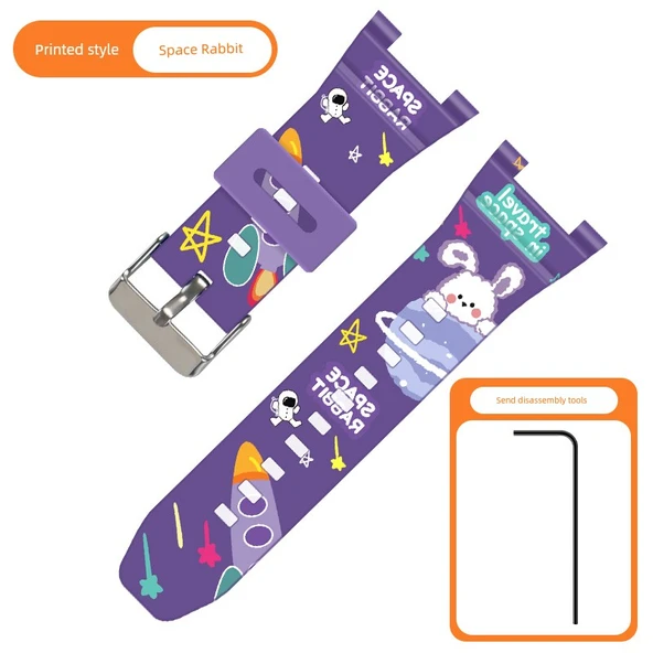 Huawei Çocuk Saati 5/5 Vitality/5 Xinyao/4pro Uyumlu - Uzay Tavşanı Desenli Silikon Kordon