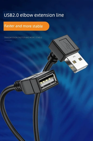 90 Derece Dirsek USB 2.0 Uzatma Kablosu - 0.25m - Sağ Açılı - 7