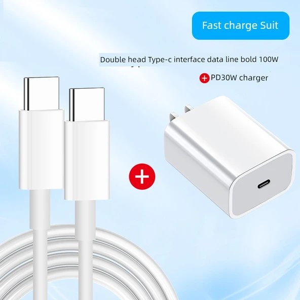Çift Başlıklı USB Type-C Data Kablosu 2m PD100W ve PD30W Şarj Aleti