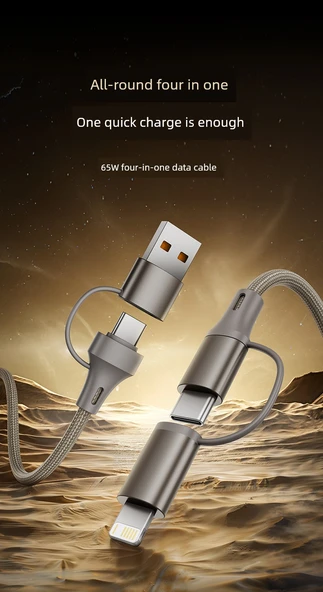 Dört-in-Bir Hızlı Şarj Data Kablosu - 1.5m - Rose Gold - Resim 6