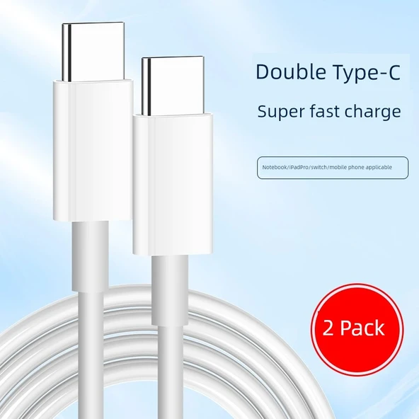 Çift Başlıklı USB Type-C Data Kablosu 2m (Model 1)