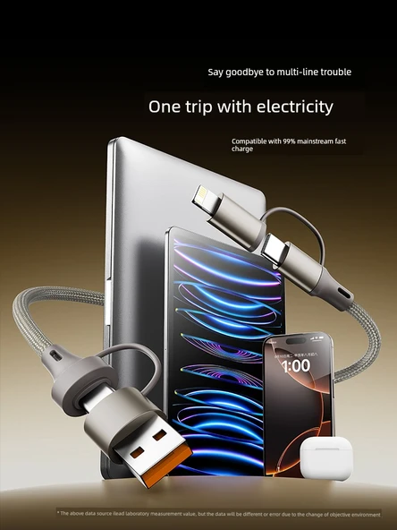 Dört-in-Bir Hızlı Şarj Data Kablosu - 1.5m - Rose Gold - Resim 4