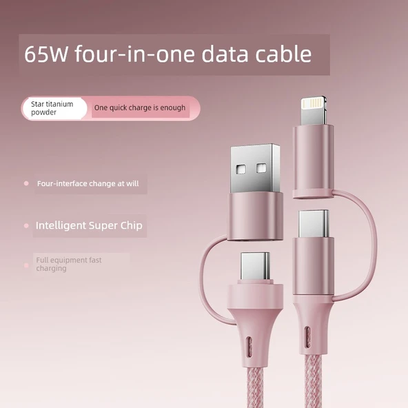 Dört-in-Bir Hızlı Şarj Data Kablosu - 1.5m - Rose Gold