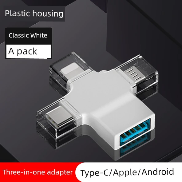 3'ü 1 Arada OTG Adaptör - Beyaz - Apple/Type-C/Android