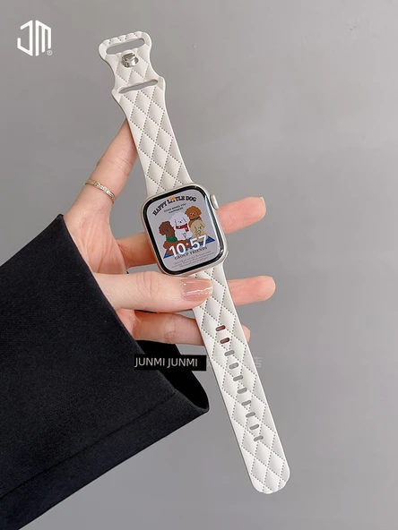 Apple Watch 49mm (Ultra 1/2. Nesil) Elmas Desenli Silikon Kordon - Kumlu Bej - 5