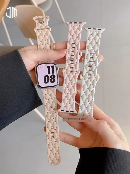 Apple Watch 49mm (Ultra 1/2. Nesil) Elmas Desenli Silikon Kordon - Kumlu Bej - 2