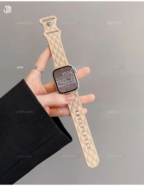 Apple Watch 42mm (10. Nesil) Elmas Desenli Silikon Kordon - Sütlü Çay