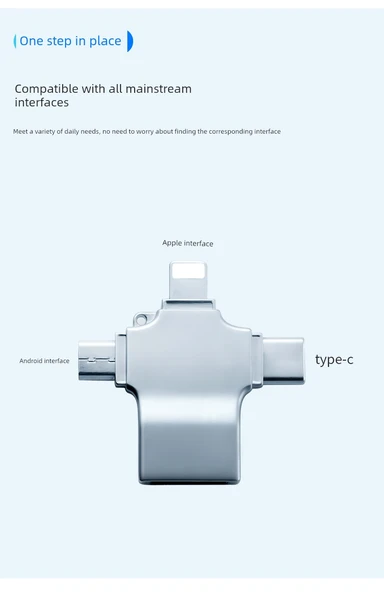 3'ü 1 Arada OTG Adaptör - Gümüş Alüminyum Alaşım - Apple/Type-C/Android - 11