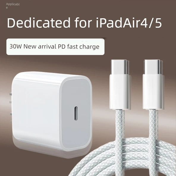 iPad Air4/5 için 30W Hızlı Şarj USB Şarj Aleti - 1m Örgülü Kablo - Resim 2