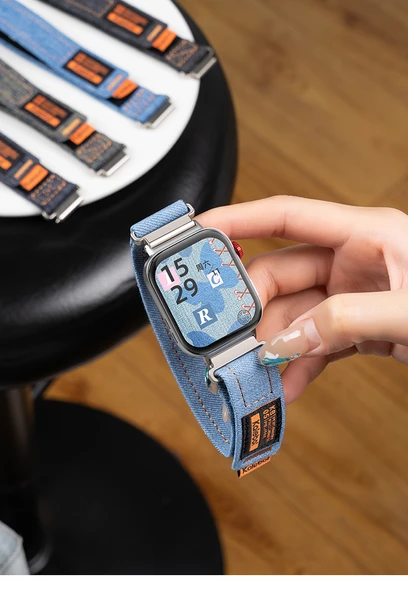 Huawei Fit/New/Elegant Koyu Gri Denim Saat Kordonu ve Ekran Koruyucu Film - 8