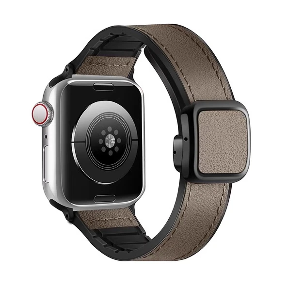 Honor Watch 5 Uyumlu Koyu Kahverengi Kare Tokalı Manyetik Deri Kordon