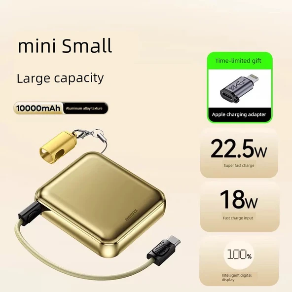 10000mAh Alüminyum Alaşımlı Şarj Aleti - Altın - Apple Adaptörlü
