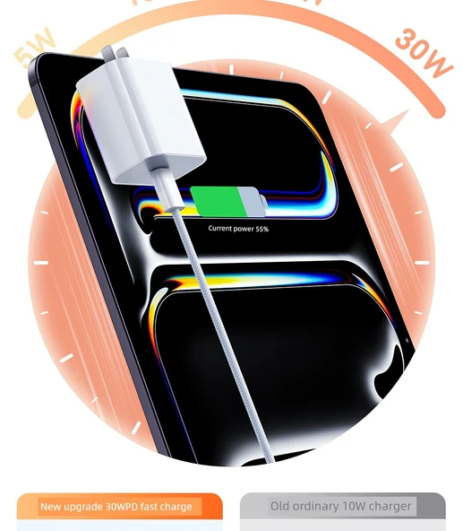 iPad Air4/5 için 30W Hızlı Şarj USB Şarj Aleti - 1m Örgülü Kablo - Resim 6