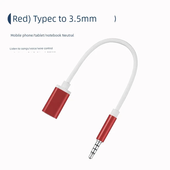 Type-C - 3.5mm Kulaklık Adaptörü - Kırmızı