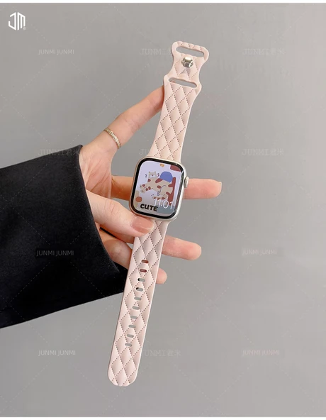 Apple Watch 41mm (7/8/9. Nesil) Elmas Desenli Silikon Kordon - Kumlu Bej